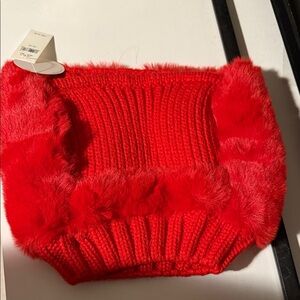 Red Knit Fur-Trimmed Tube Top